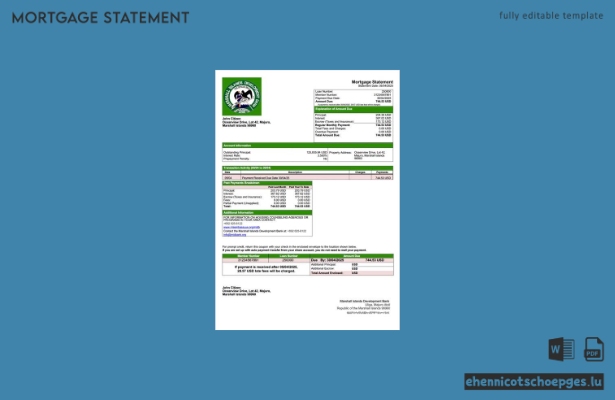 Beispiel eines Hypothekenauszugs der Marshall Islands Development Bank (Word- und PDF-Datei)